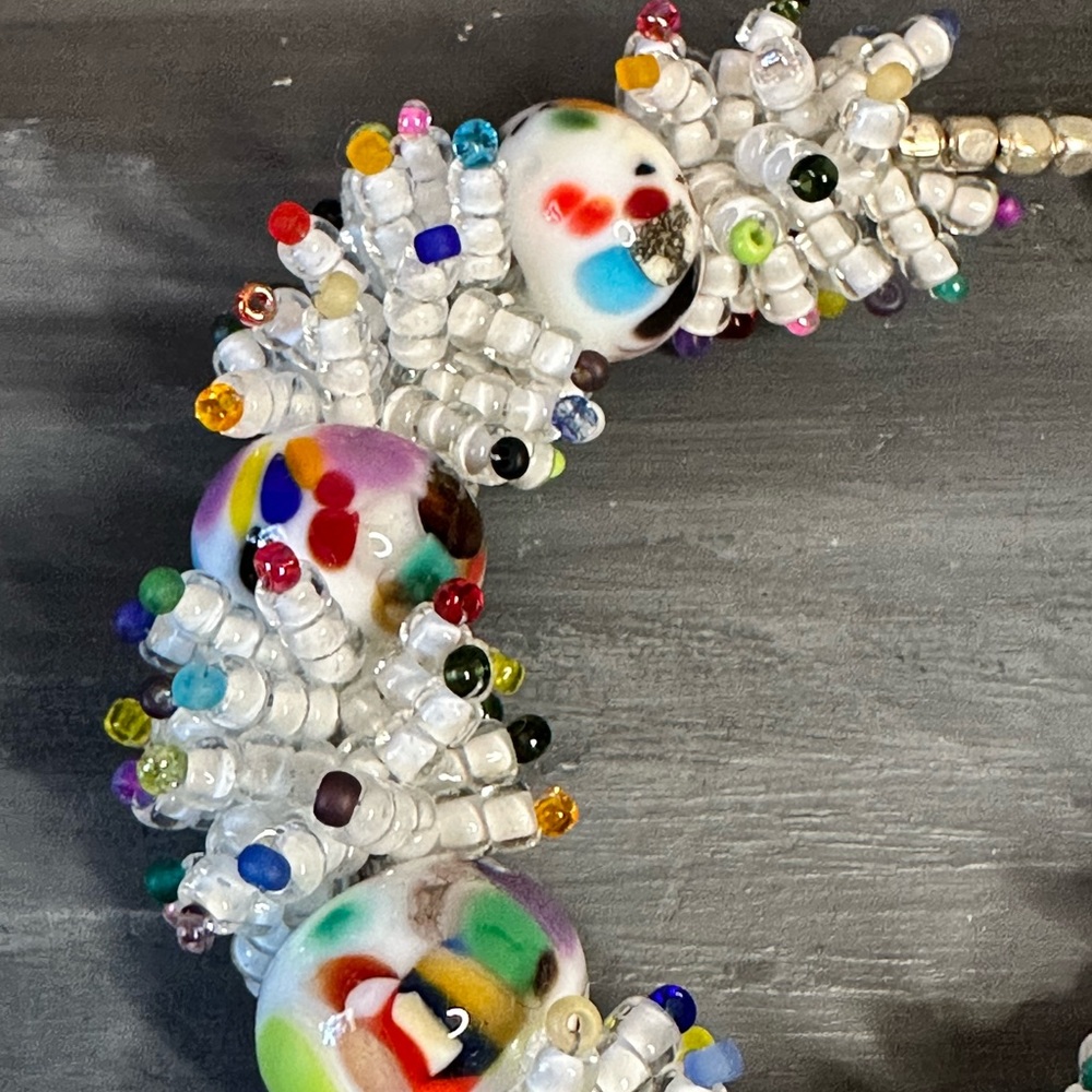 Artisan hand crafted multi colored art glass bead confetti bracelet silver clasp - Picture 3 of 11